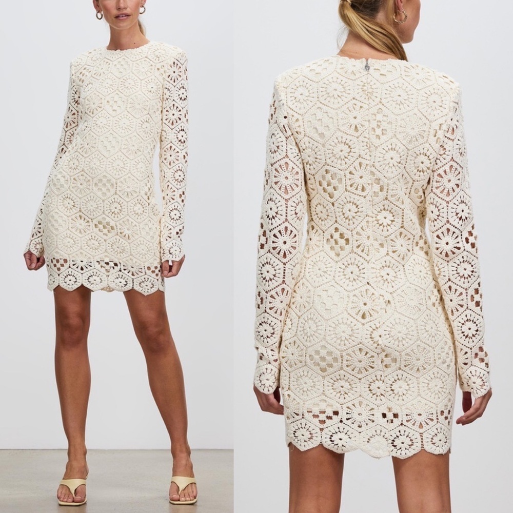 NEW‎ Rotate Birger Christensen Erna Crochet Dress Long Sleeves Boho Size  4 Boho